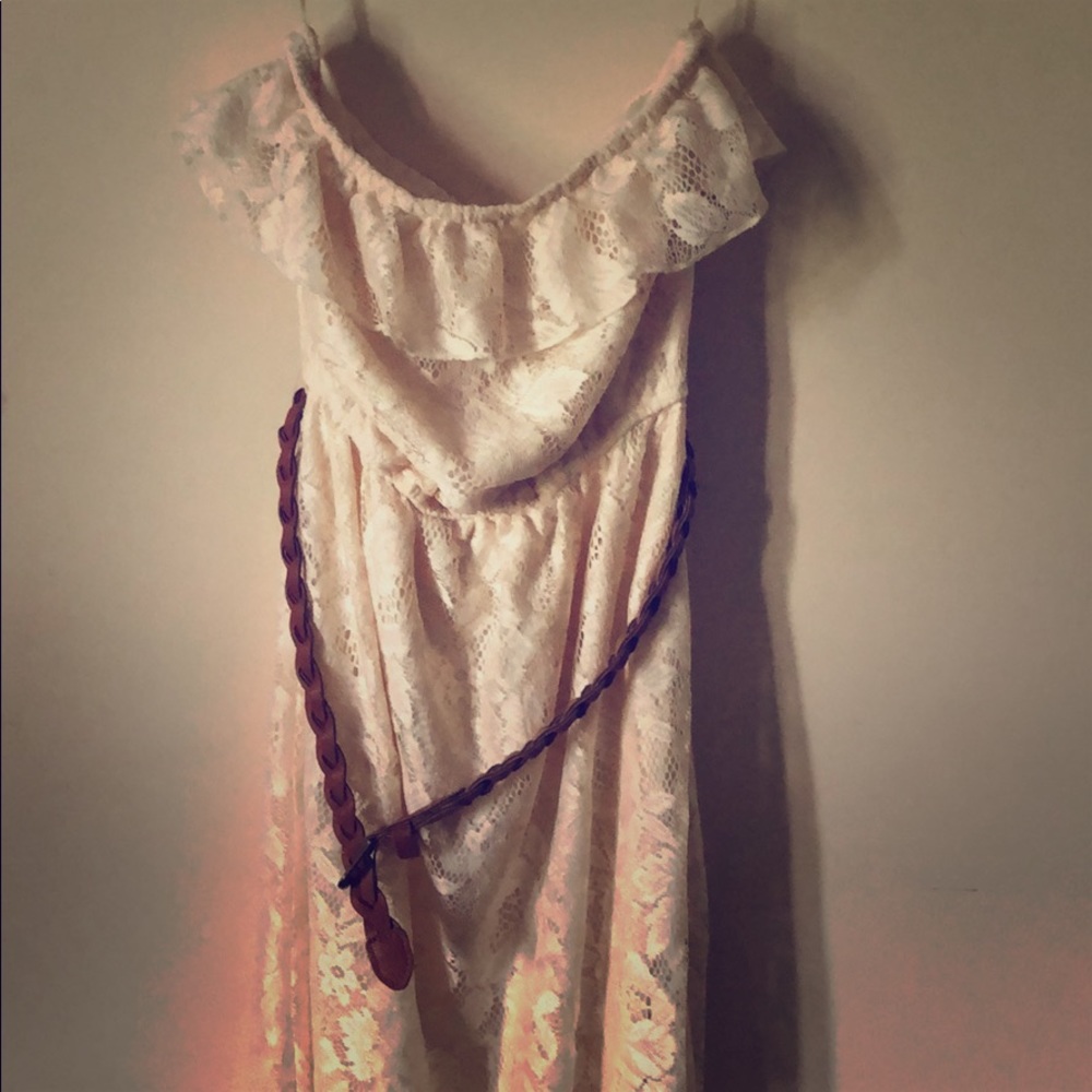 Strapless lace maxi dress